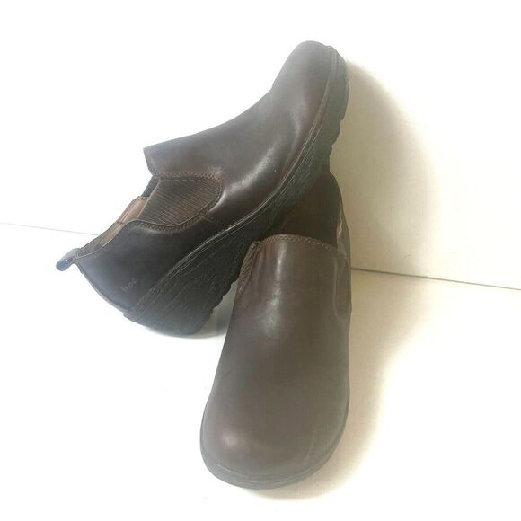 BOC Born Concept Women's 11M Dark Brown Leather Slip On Casual Wedge Clogs Shoes - Picture 2 of 11